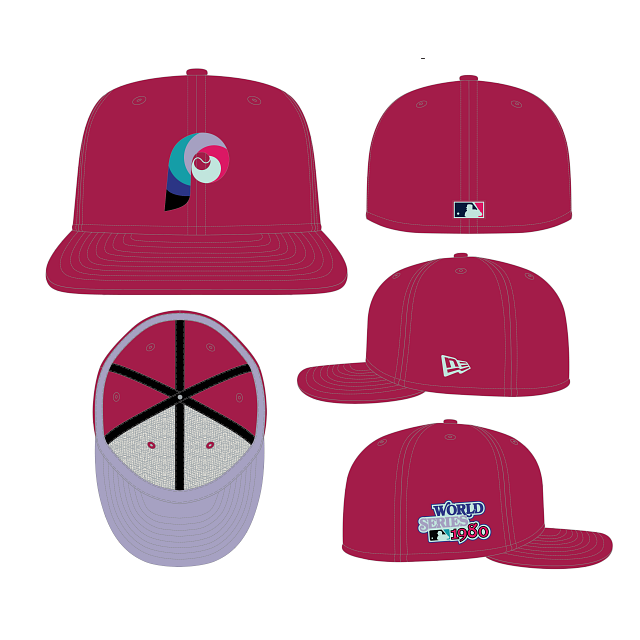 New Era Mens MLB Philadelphia Phillies Polar Lights 59FIFTY Fitted Hat 60296493 Red, Lavender Undervisor 7 3/8